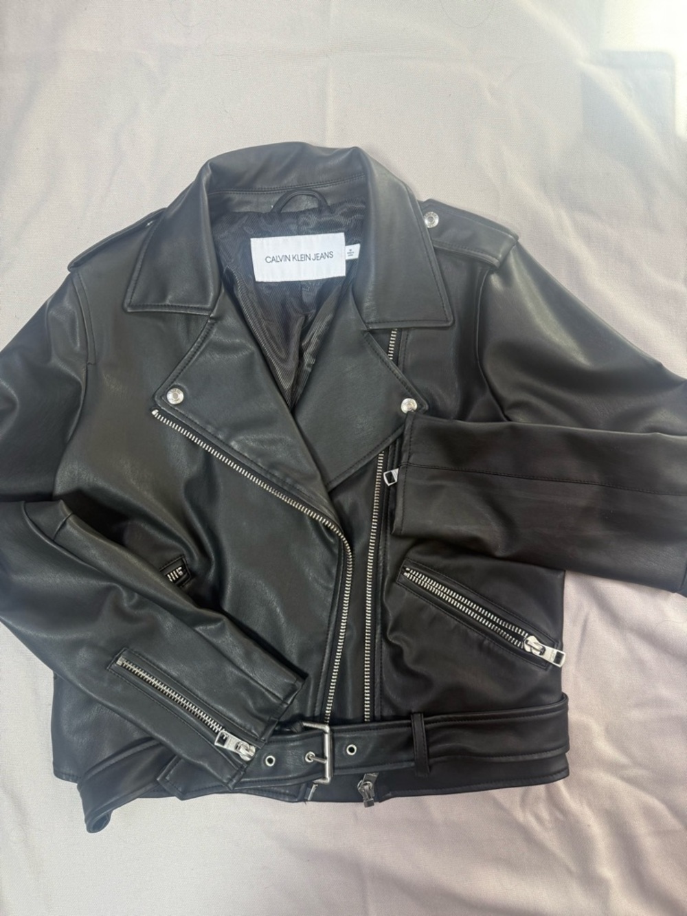 Calvin Klein Jeans Black Faux Leather Biker Jacket